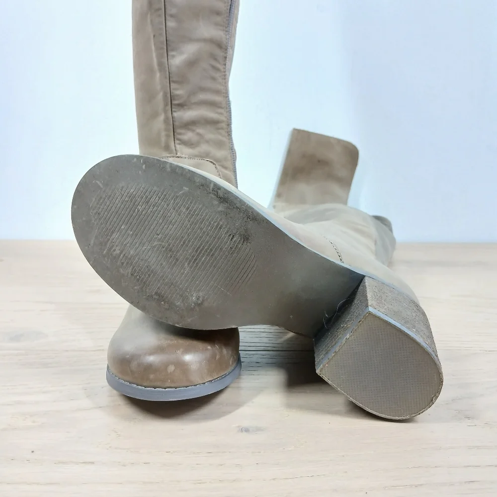 Joyfolie Grayson Tan Brown Leather Over the Knee‎ Stretch Block Heel Boots 1579